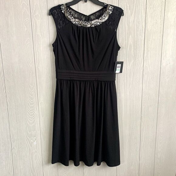 Ellen Tracy Black Beaded Sleeveless Dress Size 8 NWT - Picture 1 of 5